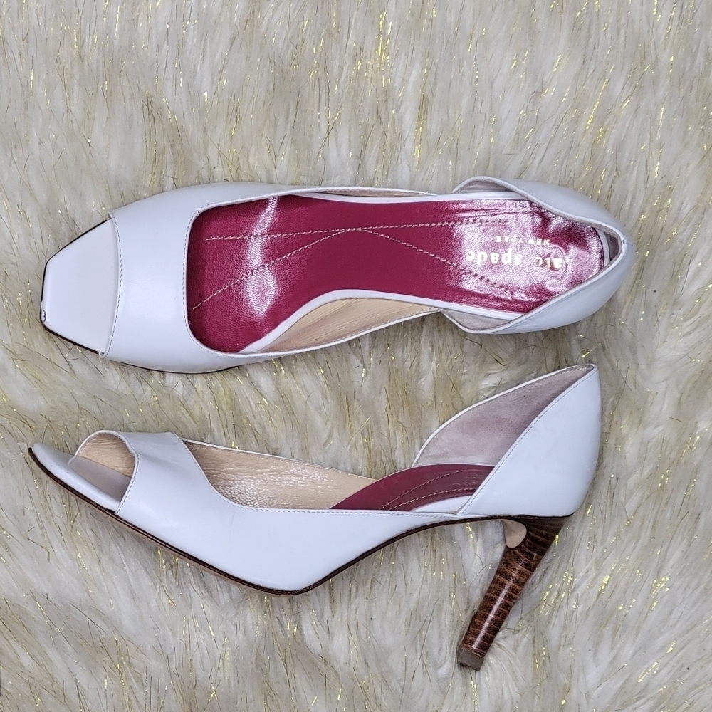 Kate Spade White D'orsay Open Toe Stacked Wood Wedding Heels Sz‎ 7.5 - Picture 14 of 16